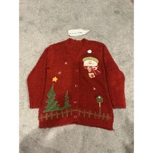 Ugly Christmas Sweater Women's Cardigan Santa Pattern Red, Size Large